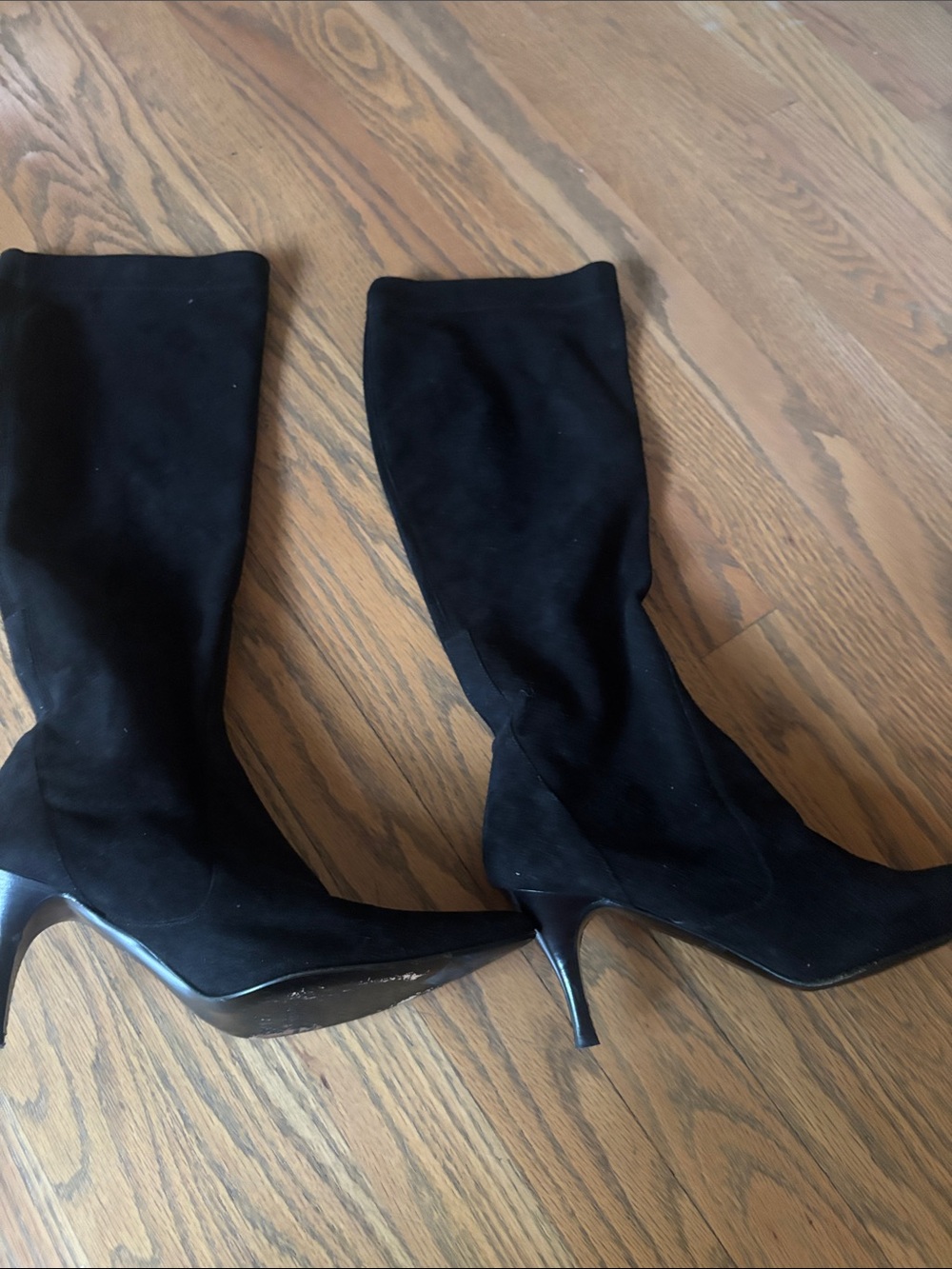 Classic Black Suede Mid-Calf Stiletto Boots size 7 1/2